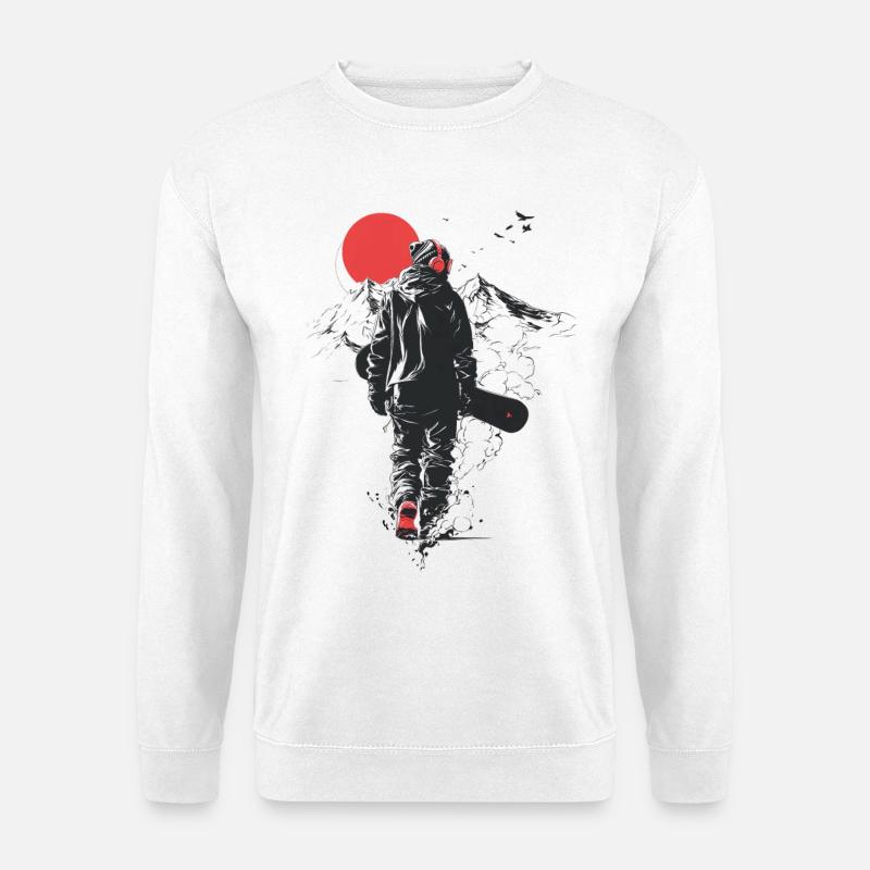 Roter Mond Snowboarder Silhouette - Unisex Pullover - Weiß
