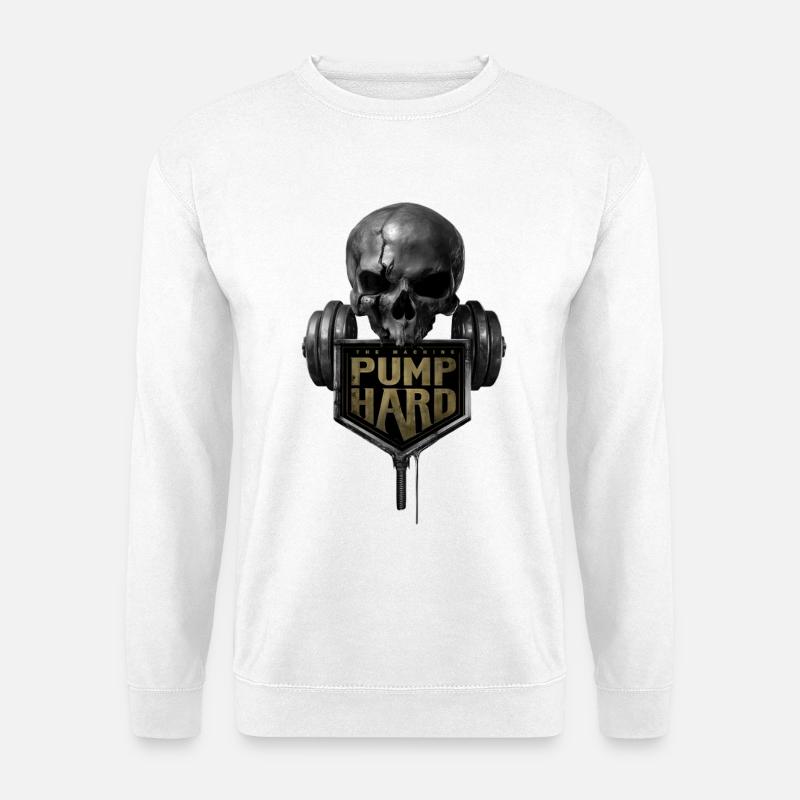 Schädel mit Hantel: Pump Hard - Unisex Pullover - Weiß