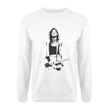 Monochrome Gitarristin-Skizze - Unisex Pullover - Weiß - Vorne