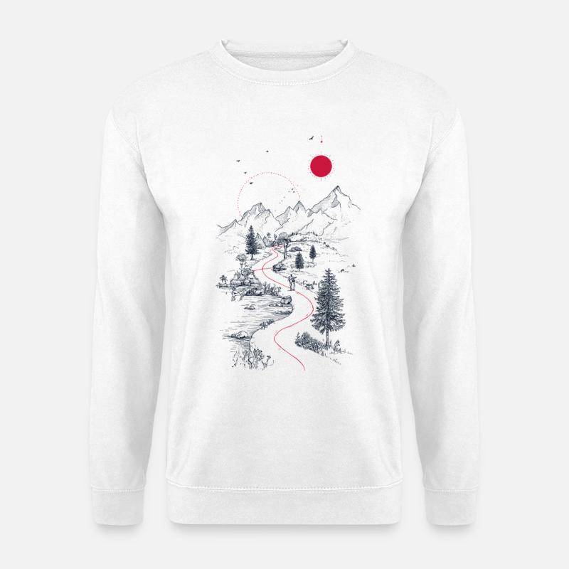 Red trail through mountain landscape - Unisex Sweatshirt - white