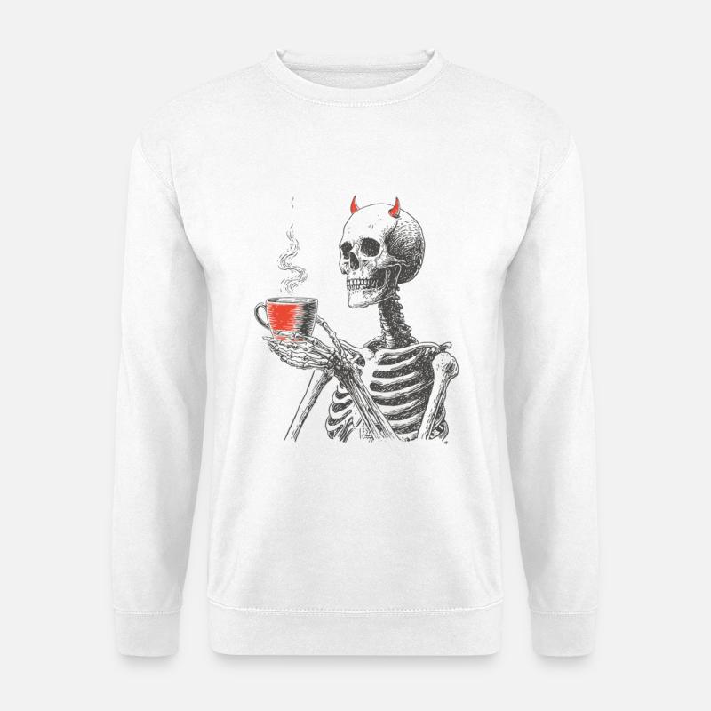 Teuflisches Kaffee-Skelett - Unisex Pullover - Weiß