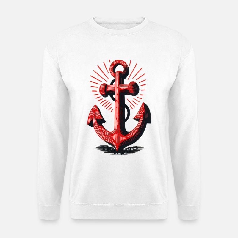 Rotes Anker Sonnenstrahl Muster - Unisex Pullover - Weiß