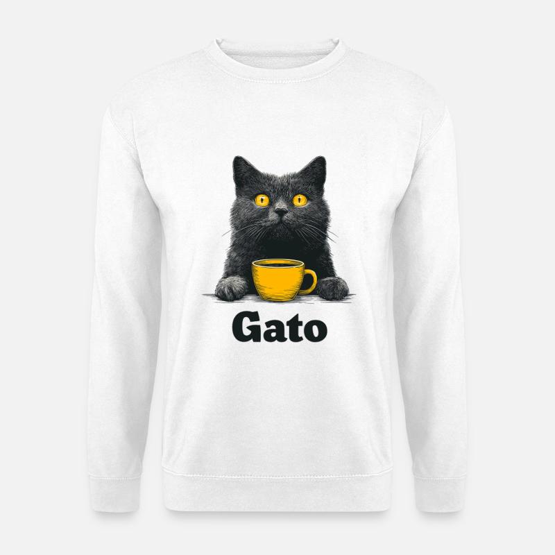 Gato Kaffee Blick Katze - Unisex Pullover - Weiß