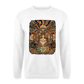 Hippie Katze 60er Love Peace - Unisex Pullover - Weiß - Vorne