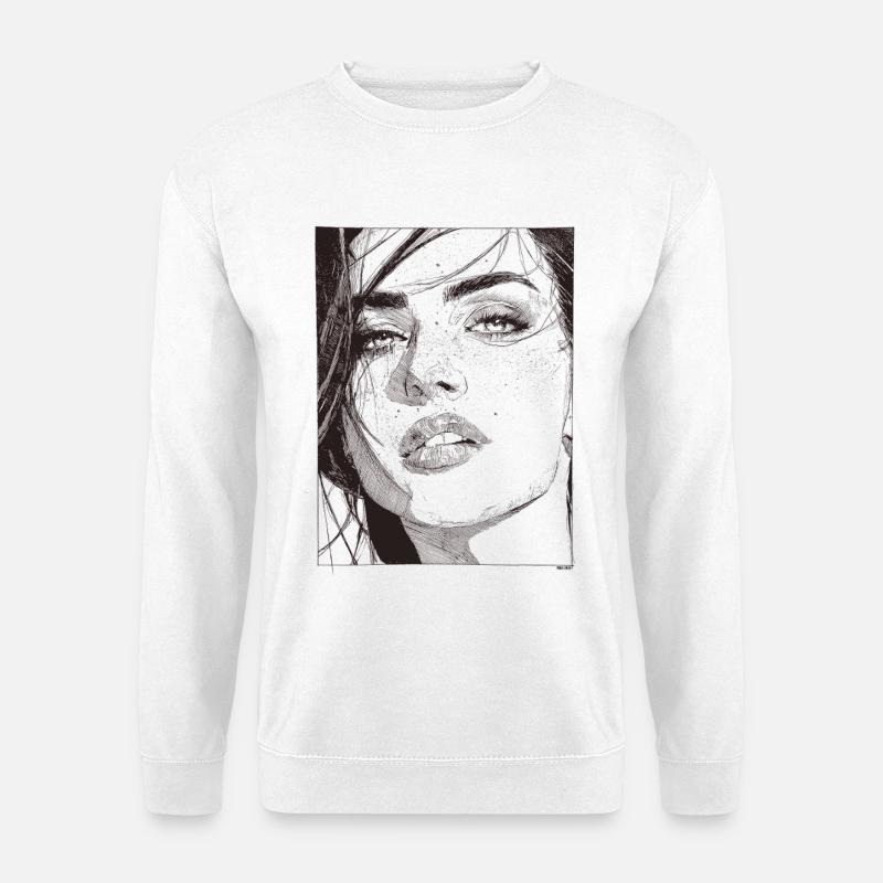 Dunkles Linienportrait Silhouette - Unisex Pullover - Weiß