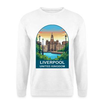 Liverpool Skyline UK Uferillustration - Unisex Pullover - Weiß - Vorne
