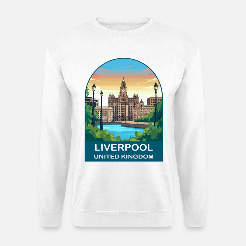 Liverpool Skyline UK Uferillustration - Unisex Pullover - Weiß