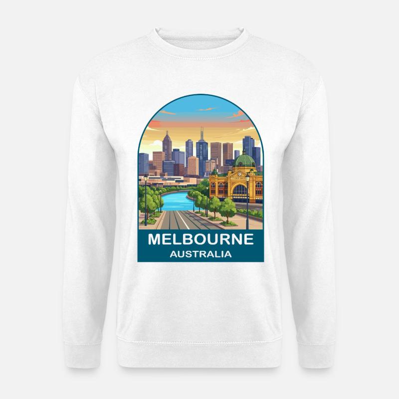 Melbourne, Australien, Flinders St Reiseplakat - Unisex Pullover - Weiß