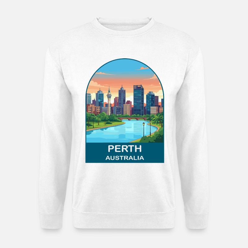 Perth, Australien Swan River Reiseplakat-Kunst - Unisex Pullover - Weiß