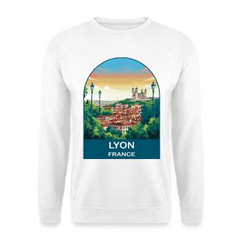 Lyon France City Skyline Vintage Travel Poster - Unisex Sweatshirt - white - Front