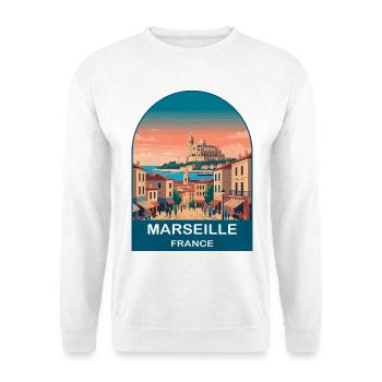 Poster de voyage vintage à Marseille, France, Port City - Sweat-shirt Unisexe - blanc - Devant