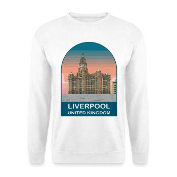 Liverpool UK Vintage-Reiseplakat-Kunst - Unisex Pullover - Weiß - Vorne
