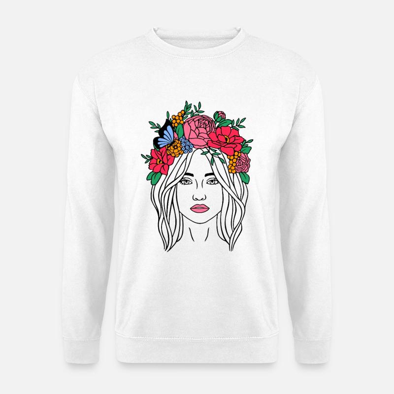 Boho Blumenfrau - Unisex Pullover - Weiß