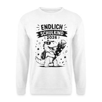 Endlich Schulkind 2026 Dino Feier - Unisex Pullover - Weiß - Vorne