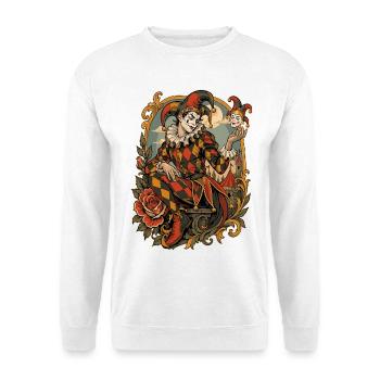 Harlekin der Commedia dell'Arte - Unisex Pullover - Weiß - Vorne - Alina (178cm) & Michal (187cm)