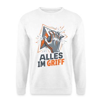 Bouldern & Klettern - Alles im Griff Spruch - Unisex Pullover - Weiß - Vorne - Alina (178cm) & Michal (187cm)