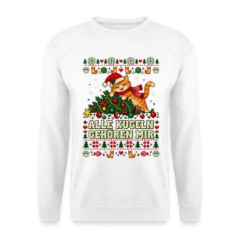 Weihnachtskatze - Alle Kugeln gehören mir - Unisex Pullover - Weiß - Vorne - Alina (178cm) & Michal (187cm)