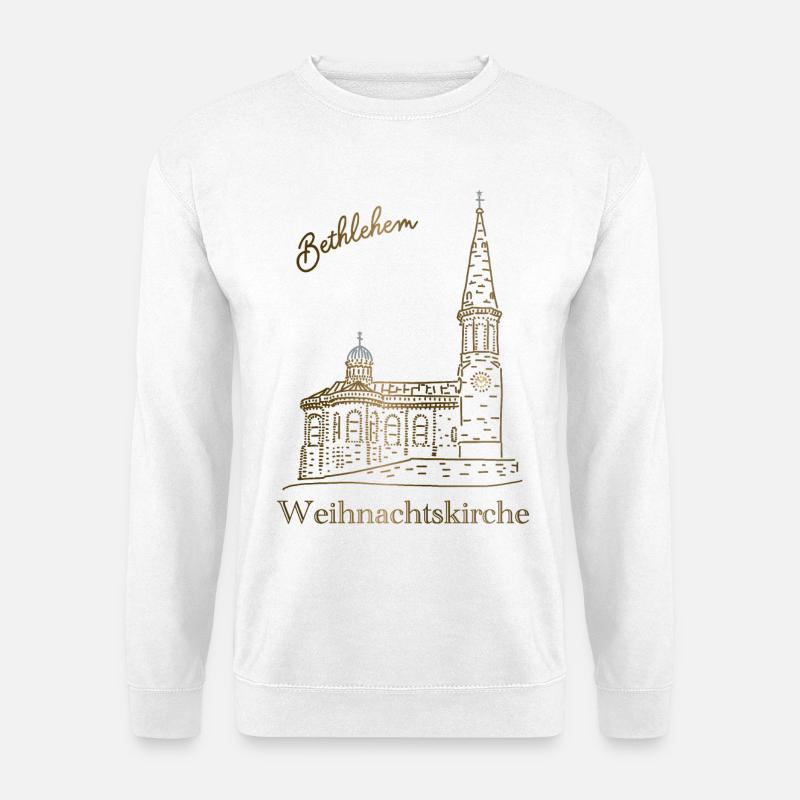 Weihnachtskirche Bethlehem, handgezeichnet - Unisex Pullover - Weiß