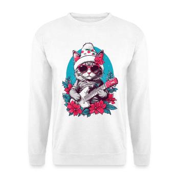 Cute cat with guitar - Unisex Sweatshirt - white - Front
