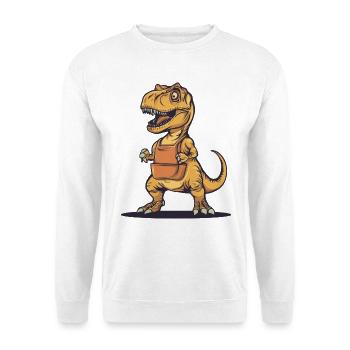 Humorvoller Dinosaurier mit Schürze - Unisex Pullover - Weiß - Vorne