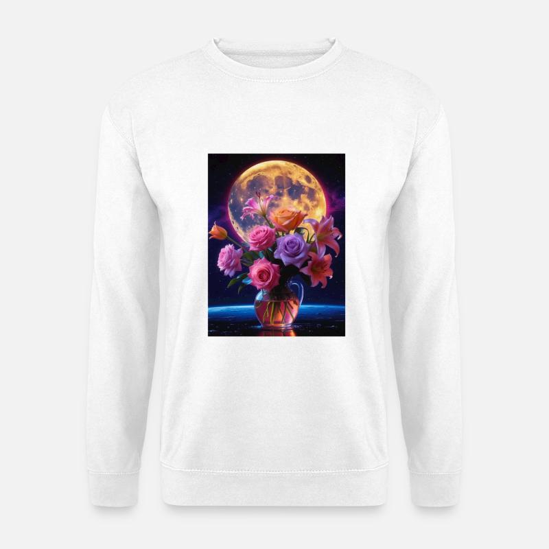 Himmlische Blüte bei Vollmond - Unisex Pullover - Weiß