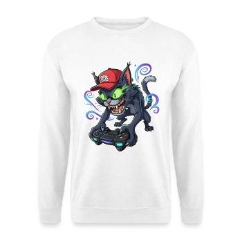 Gamerkatze für Gaming Fans und Katzen Freunde - Unisex Pullover - Weiß - Vorne
