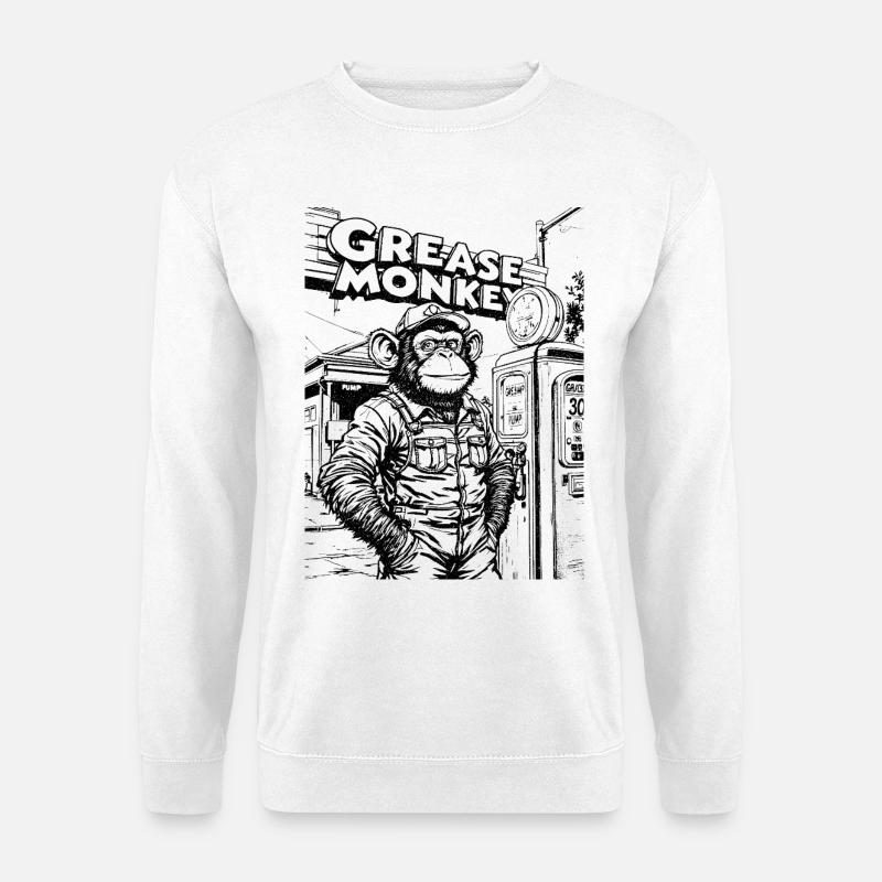 GreaseMonkey Linienzeichnung - Unisex Pullover - Weiß