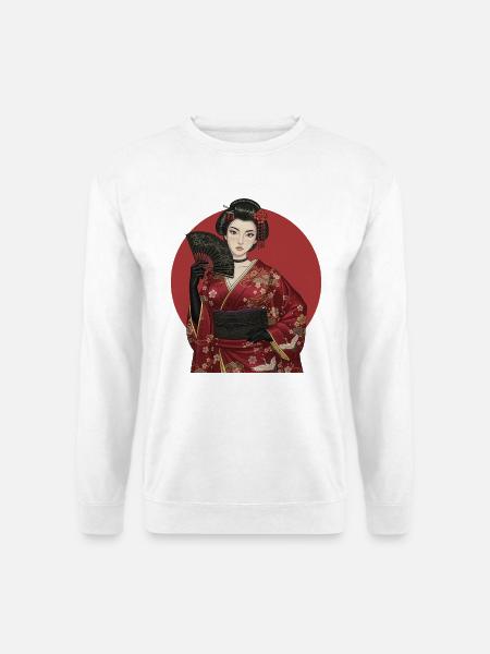 Geisha in red kimono with fan - Unisex Sweatshirt - white