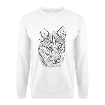 Wolfsblick Graustufen Illustration - Unisex Pullover - Weiß - Vorne