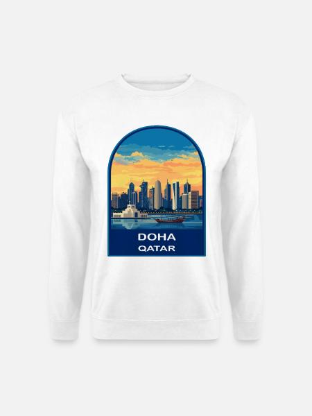 Doha Qatar Skyline Retro Sonnenuntergangs-Reiseabzeichen - Unisex Pullover - Weiß