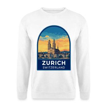 Zurich, Suisse, Grossmunster Rétro Sunset Badge - Sweat-shirt Unisexe - blanc - Devant