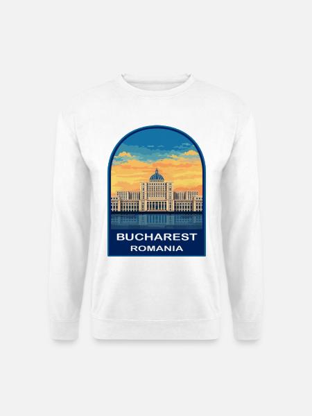 Bukarest Rumäniens Parlament Retro Sonnenuntergangsabzeichen - Unisex Pullover - Weiß
