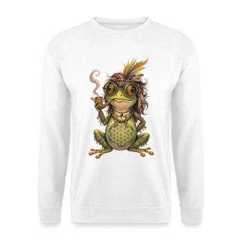Aquarelle : Grenouille bohème avec pipe et plumes - Sweat-shirt Unisexe - blanc - Devant