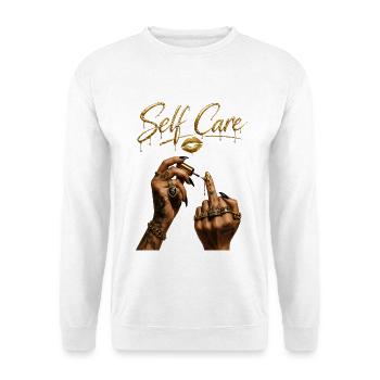 Streetwear Self-Care avec un majeur doré à goutte - Sweat-shirt Unisexe - blanc - Devant
