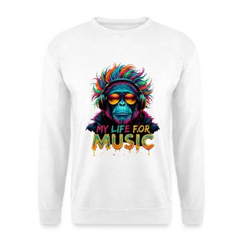 Bunter Schimpanse – Mein Leben für Musik - Unisex Pullover - Weiß - Vorne