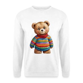 Niedlicher Teddybär im bunten Ringelpullover - Unisex Pullover - Weiß - Vorne