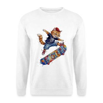Cool skater cat on skateboard watercolor design - Unisex Sweatshirt - white - Front