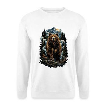 Bär im Bergwald – Natur-Tierkunst - Unisex Pullover - Weiß - Vorne - Alina (178cm) & Michal (187cm)