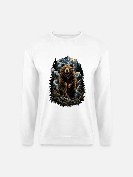Bär im Bergwald – Natur-Tierkunst - Unisex Pullover - Weiß