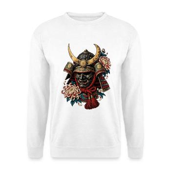 Blüten-Samurai Helm Mask - Unisex Pullover - Weiß - Vorne - Alina (178cm) & Michal (187cm)