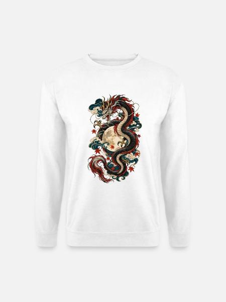 Monddrache über goldenem Vollmond - Unisex Pullover - Weiß