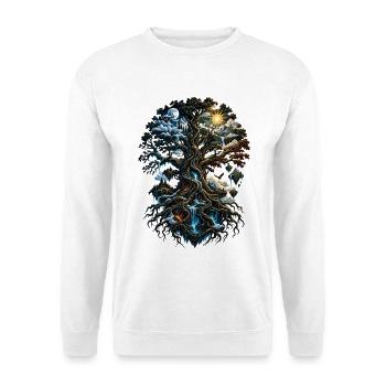Weltenbaum Tag Nacht - Unisex Pullover - Weiß - Vorne - Alina (178cm) & Michal (187cm)
