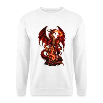 Flammendrache Inferno - Unisex Pullover - Weiß - Vorne - Alina (178cm) & Michal (187cm)