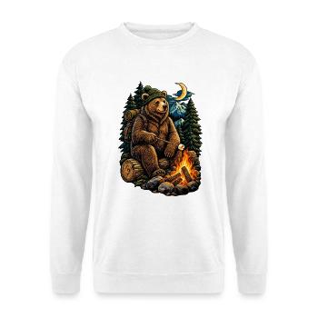 Bär am Lagerfeuer Waldnacht - Unisex Pullover - Weiß - Vorne - Alina (178cm) & Michal (187cm)
