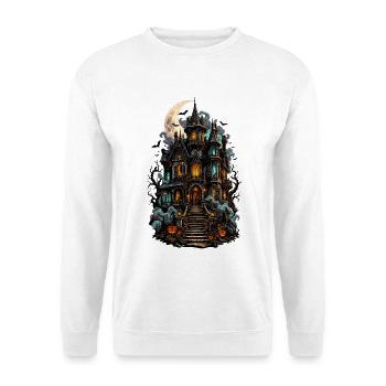 Mondschein Spukhaus mit Laternen - Unisex Pullover - Weiß - Vorne - Alina (178cm) & Michal (187cm)