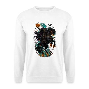 Kürbisgeist-Reiter im Feuerschimmer - Unisex Pullover - Weiß - Vorne - Alina (178cm) & Michal (187cm)