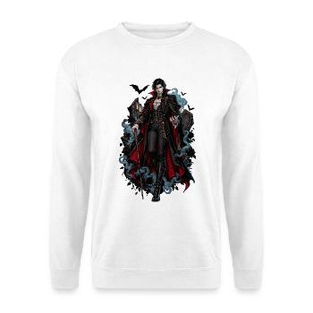 Adliger Vampir im Barockcape - Unisex Pullover - Weiß - Vorne - Alina (178cm) & Michal (187cm)