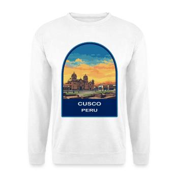 Reiseabzeichen der Kathedrale Cusco Peru Plaza de Armas - Unisex Pullover - Weiß - Vorne - Alina (178cm) & Michal (187cm)