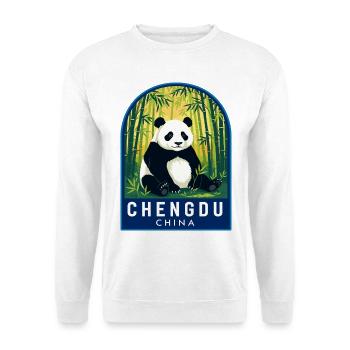Chengdu China-Riesenpanda-Bambuswaldabzeichen - Unisex Pullover - Weiß - Vorne - Alina (178cm) & Michal (187cm)