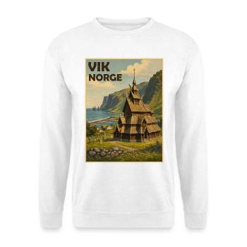 Vik Norwegen Kirche - Unisex Pullover - Weiß - Vorne - Alina (178cm) & Michal (187cm)